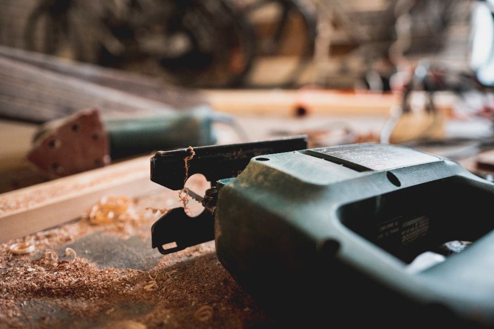 Jigsaw cutting a wooden board